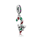 Hebeier Christmas Candy Cane 925 Silver Charm Bead Pendant