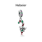 Hebeier Christmas Candy Cane 925 Silver Charm Bead Pendant