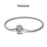Hebeier Enameled Daisy S925 Snake Bone Bracelet for Charm Bead Pendant DIY