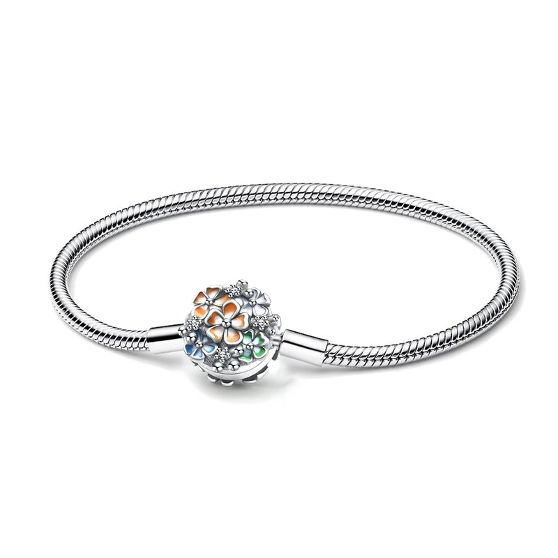 Hebeier Enameled Daisy S925 Snake Bone Bracelet for Charm Bead Pendant DIY