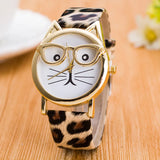 Heeda Cartoon Cat Women Watch Creative Glasses Children Wristwatch Kpop