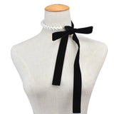 Heeda Kpop Vintage Bowknot Pearl Velvet Belt Necklace Women Joker