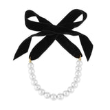 Heeda Kpop Vintage Bowknot Pearl Velvet Belt Necklace Women Joker