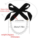 Heeda Kpop Vintage Bowknot Pearl Velvet Belt Necklace Women Joker