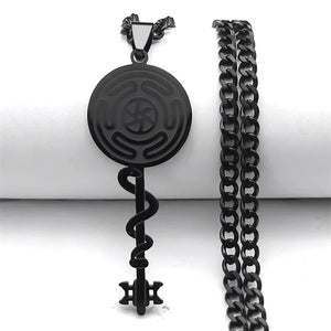 Stainless Steel Hecate Wheel Snake Key Necklace