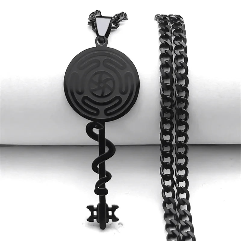 Stainless Steel Hecate Wheel Snake Key Necklace