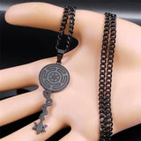 Stainless Steel Hecate Wheel Snake Key Necklace