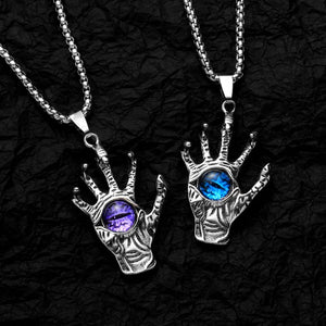 Ghost Hand Demon Eye Pendant Necklace Gothic Dark Punk Jewelry