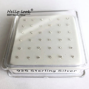 1.5mm Clear Crystal 925 Silver Nose Stud 36Pcs/Pack