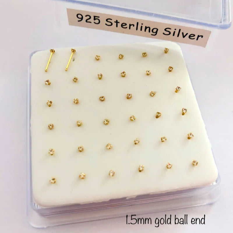 1.5mm Clear Crystal 925 Silver Nose Stud 36Pcs/Pack