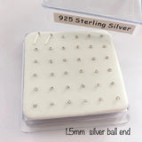 1.5mm Clear Crystal 925 Silver Nose Stud 36Pcs/Pack