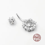 925 Silver Snowflake Zircon Navel Barbell Ring Body Piercing Jewelry