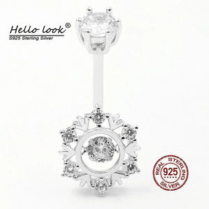 925 Silver Snowflake Zircon Navel Barbell Ring Body Piercing Jewelry