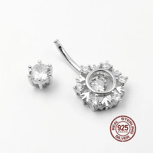 925 Silver Snowflake Zircon Navel Barbell Ring Body Piercing Jewelry