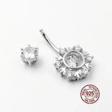 925 Silver Snowflake Zircon Navel Barbell Ring Body Piercing Jewelry