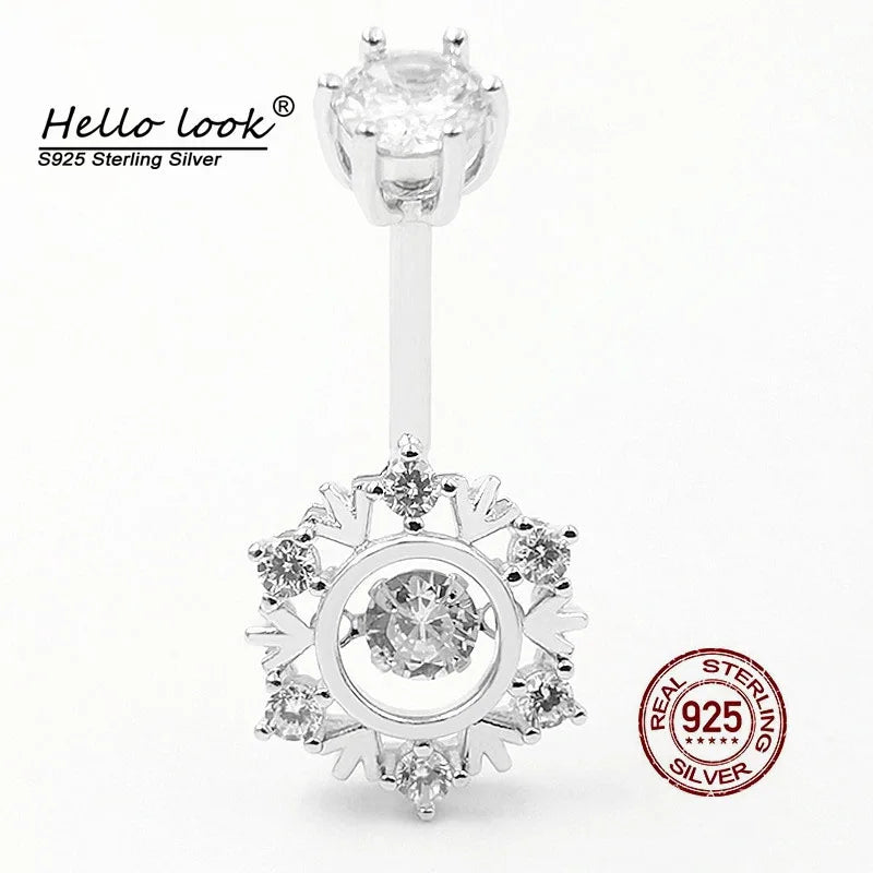 925 Silver Snowflake Zircon Navel Barbell Ring Body Piercing Jewelry