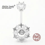 925 Silver Snowflake Zircon Navel Barbell Ring Body Piercing Jewelry
