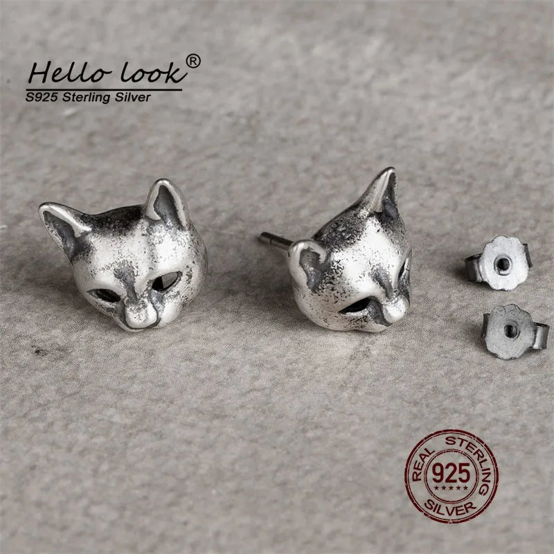 925 Sterling Silver Cat Stud Earrings for Women