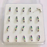 20 Pcs 925 Sterling Silver Nose Rings&Studs Rainbow Cz Inlaid Zircon