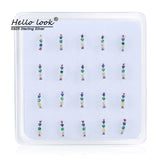 20 Pcs 925 Sterling Silver Nose Rings&Studs Rainbow Cz Inlaid Zircon