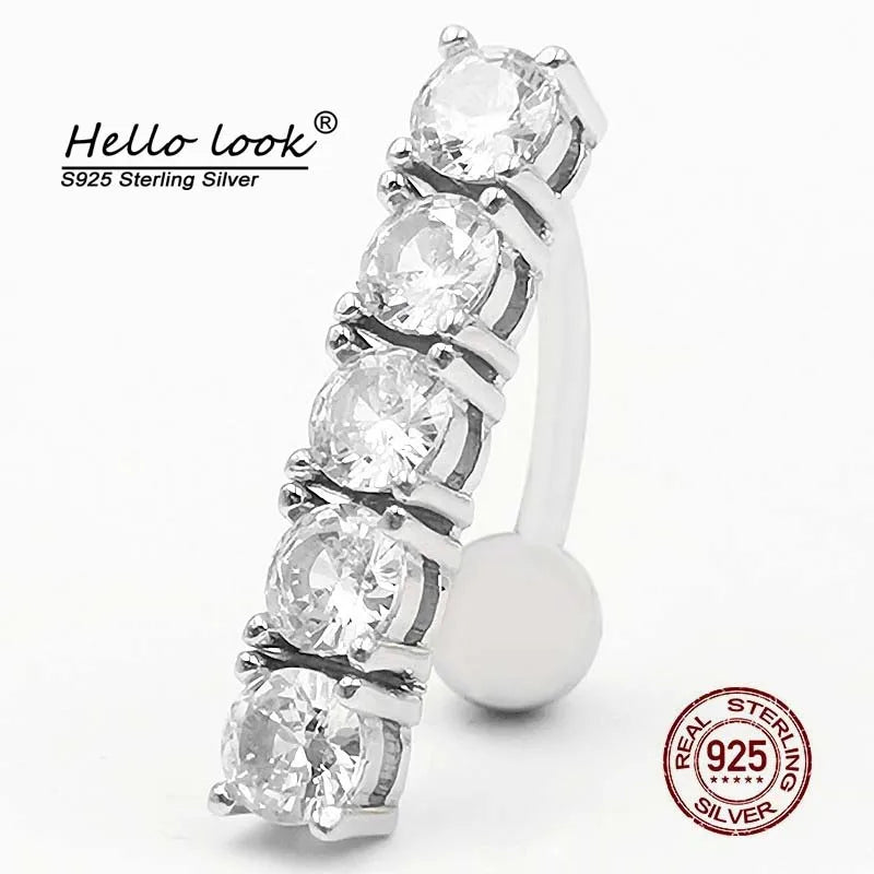 925 Sterling Silver Belly Button Rings Zircon Navel Piercing Body Jewelry