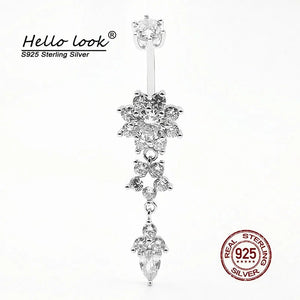 Zircon Dangle Navel Piercing 925 Silver Belly Ring for Women