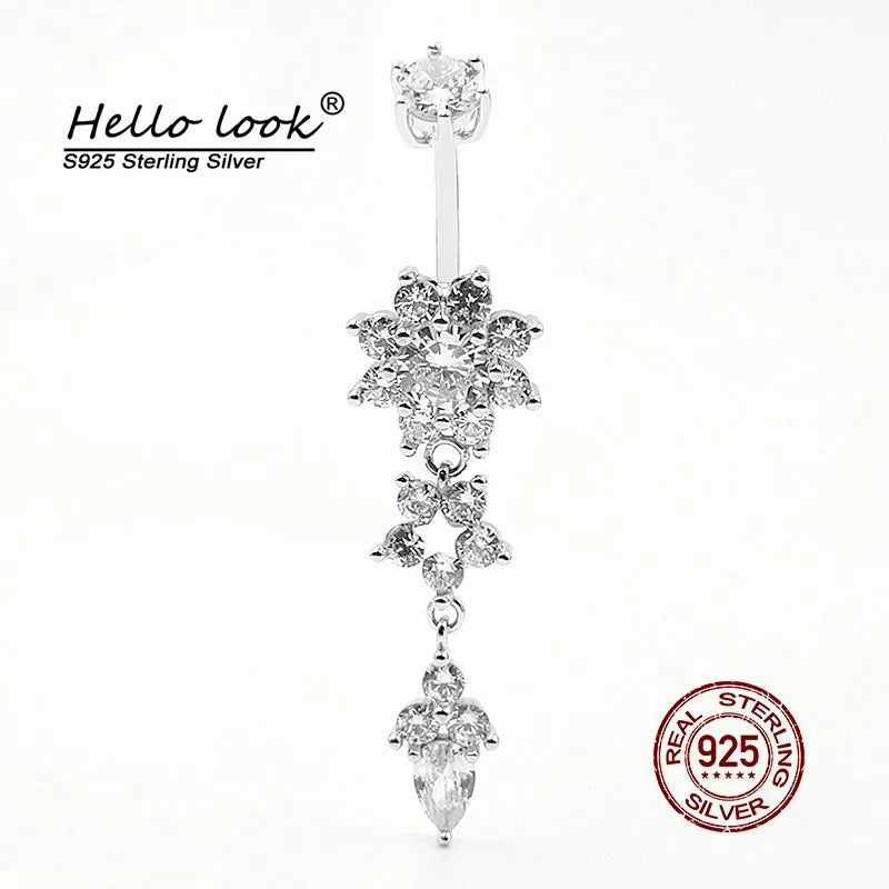 Zircon Dangle Navel Piercing 925 Silver Belly Ring for Women