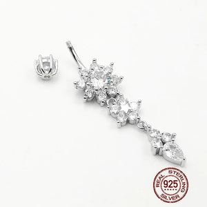 Zircon Dangle Navel Piercing 925 Silver Belly Ring for Women