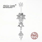 Zircon Dangle Navel Piercing 925 Silver Belly Ring for Women