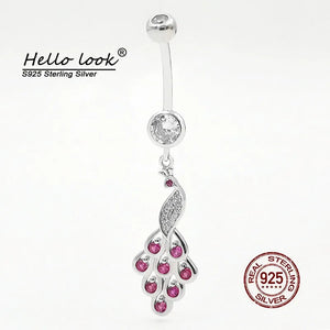 Peacock Belly Button Ring 925 Sterling Silver Navel Piercing