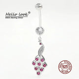 Peacock Belly Button Ring 925 Sterling Silver Navel Piercing