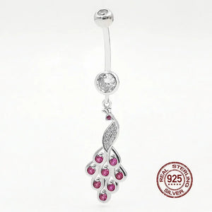 Peacock Belly Button Ring 925 Sterling Silver Navel Piercing