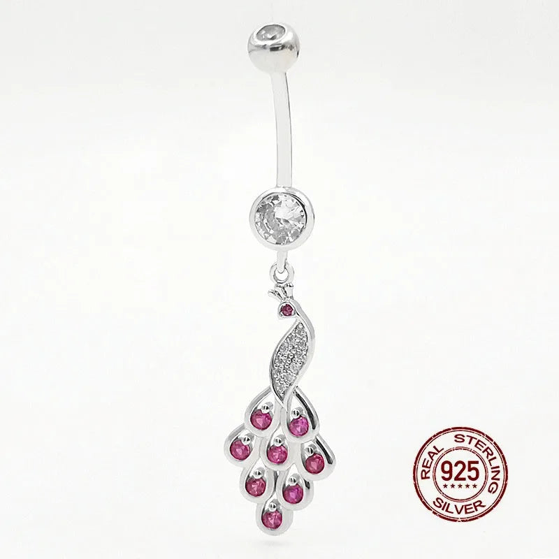 Peacock Belly Button Ring 925 Sterling Silver Navel Piercing