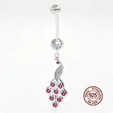 Peacock Belly Button Ring 925 Sterling Silver Navel Piercing