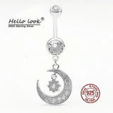 Moon Star Dangle Belly Ring 925 Silver Navel Piercing Women Body Jewelry