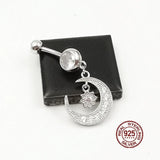 Moon Star Dangle Belly Ring 925 Silver Navel Piercing Women Body Jewelry