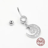 Moon Star Dangle Belly Ring 925 Silver Navel Piercing Women Body Jewelry