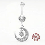Moon Star Dangle Belly Ring 925 Silver Navel Piercing Women Body Jewelry
