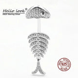925 Silver Fishbone Belly Button Ring Zircon Navel Piercing