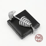 925 Silver Fishbone Belly Button Ring Zircon Navel Piercing