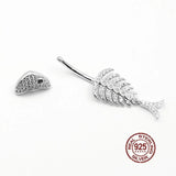925 Silver Fishbone Belly Button Ring Zircon Navel Piercing