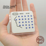 24Pcs/Set 925 Silver Nose Piercing Evil Eye Studs Crystal Septum Jewelry