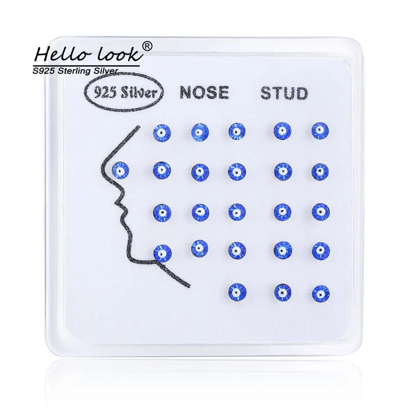 24Pcs/Set 925 Silver Nose Piercing Evil Eye Studs Crystal Septum Jewelry