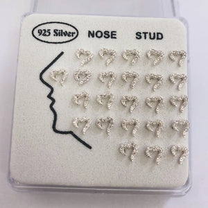 24pcs 925 Silver zircon love heart Nose Rings Studs Piercing Jewelry