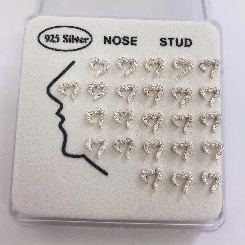 24pcs 925 Silver zircon love heart Nose Rings Studs Piercing Jewelry