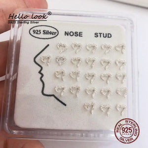 24pcs 925 Silver zircon love heart Nose Rings Studs Piercing Jewelry