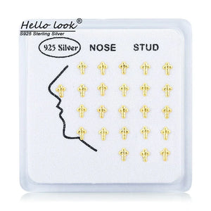 24pcs/set Cross Nose Studs 925 Sterling Silver Nose Rings for Women