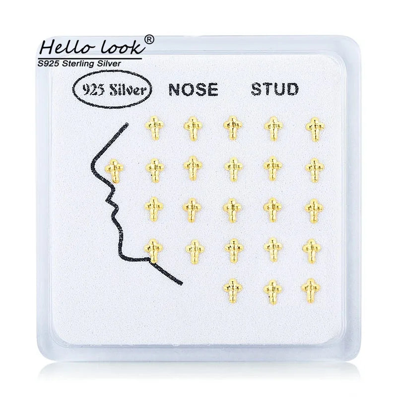 24pcs/set Cross Nose Studs 925 Sterling Silver Nose Rings for Women