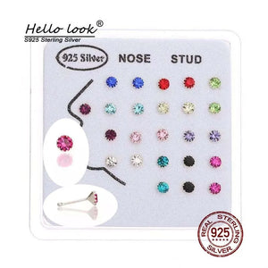 2mm/3mm Zircon Nose Piercing Ring Set 24pcs 925 Sterling Silver Body Jewelry