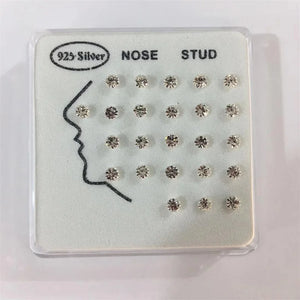 2mm/3mm Zircon Nose Piercing Ring Set 24pcs 925 Sterling Silver Body Jewelry
